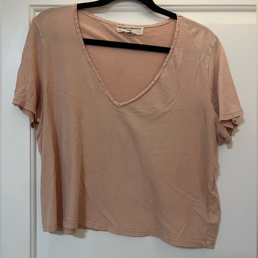 Urban Outfitters Rose V Neck Short Sleeve Shirt - Sz L